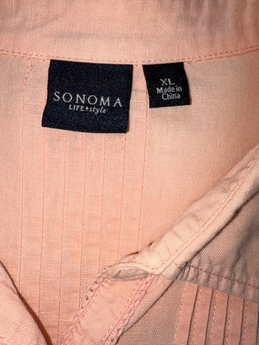 Linen Cotton embroidered XL Shirt Pink Button Front